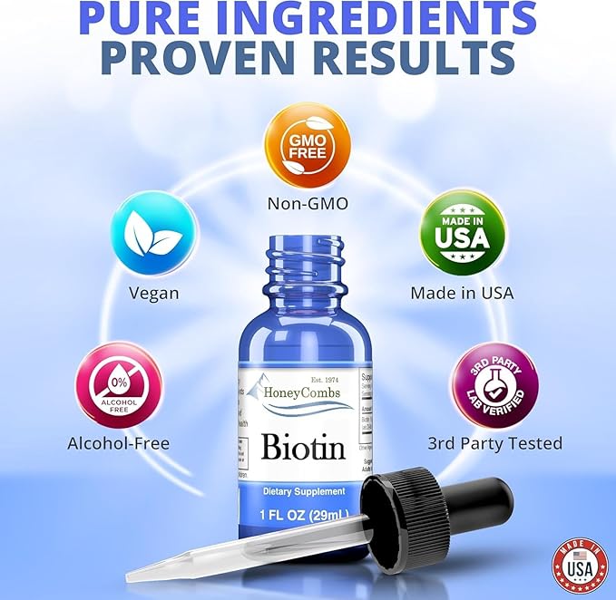 B7 Drops 500% DV Biotin, Hair and Nails Vitamins for Women, Men, and Kids, Sublingual Biotin Liquid for Healthy Skin, 36 Serving Bottle, Made In USA