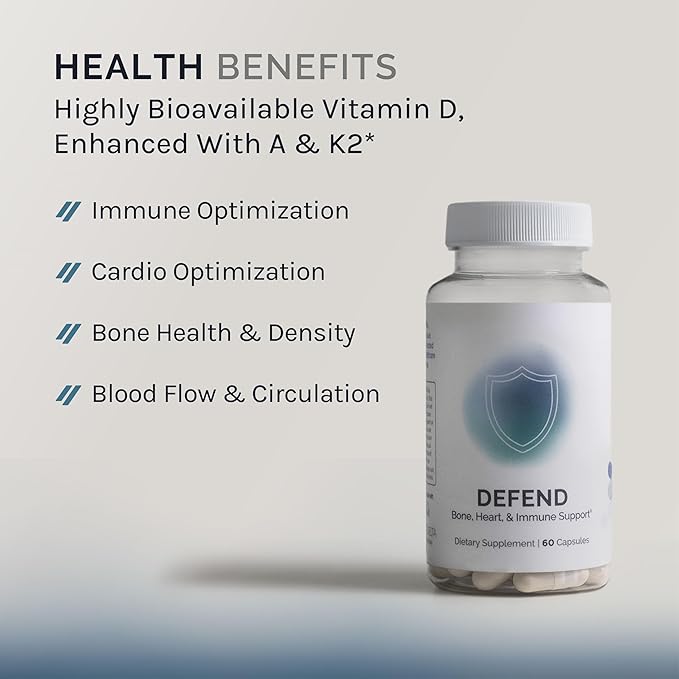 InfiniWell Defend 骨&免疫サポートサプリメント - ビタミンA、D3、K2配合 - 生体利用効率の高い活性栄養素 - 骨密度、心臓の健康などをサポート（60カプセル）