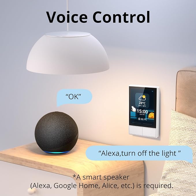 SONOFF Smart Switch, 2-Switch Panel Home Control, WiFi Smart Scene Wall Switch with Touchscreen, Smart Temperature Function, Lights Control, Compatible with Alexa and Google Home (1, White)