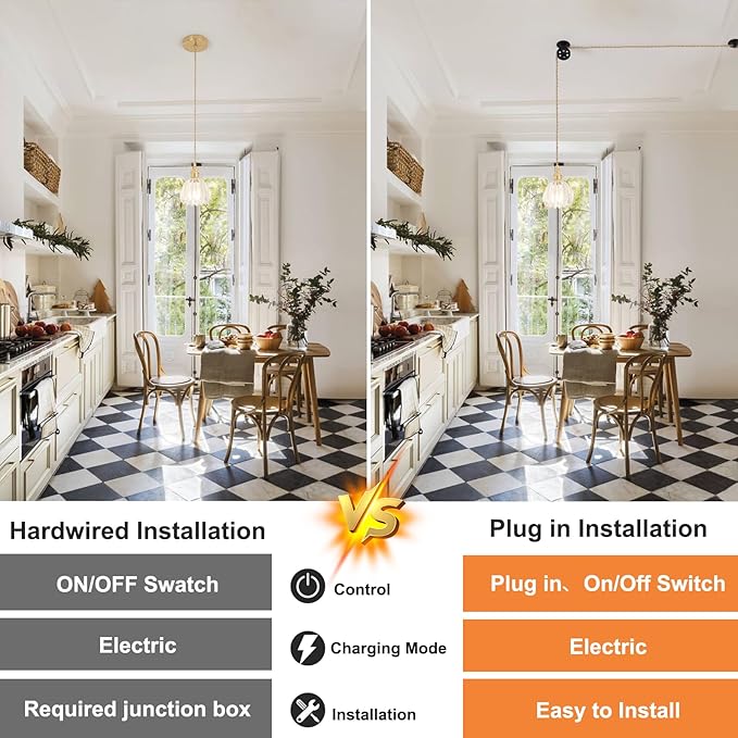 Shenmoyl Plug in Pendant Light Hanging Light Fixture Corded On/Off Switch Brass Pendant Light with Clear Tulip Glass Lampshade for Bedroom Living Room Kitchen Island