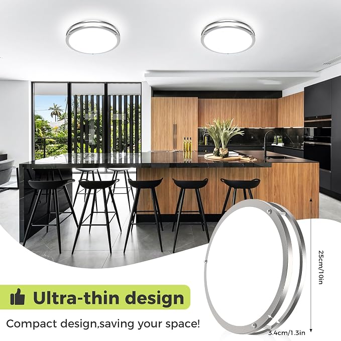 hepside 4 Pack Flush Mount Ceiling Light Fixture, Dimmable & 5 Color Temperatures Ceiling Light Black, 10inch 15W 3000K 3500K 4000K 5000K 6500K Adjustable Ceiling Lamps for Bathroom Bedroom Hallway
