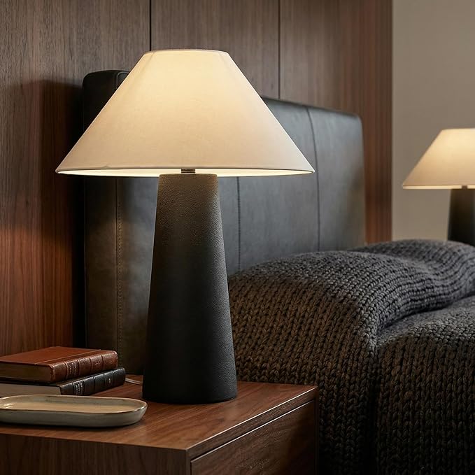 Globe Electric Novogratz x 18" Ceramic Table Lamp, Matte Black, Off-White Tapered Fabric Shade, in-Line Rocker Switch, 5 Ft. Clear Cord, Home Office, Desk, Living Room