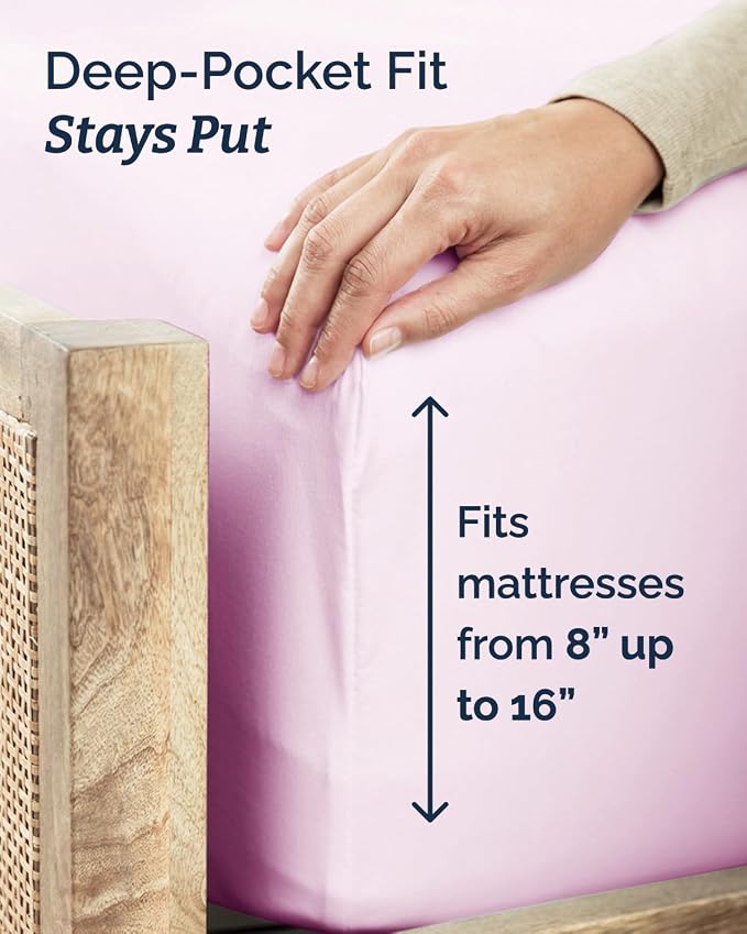 Twin 4 Piece Sheet Set - Comfy Breathable & Cooling - Ultra-Soft Hotel Luxury Bedding Set with 8-16 Inch Deep Pockets - 1 Flat & 1 Fitted Sheet & 2 Pillowcases - Wrinkle Free & Easy Care - Light Pink