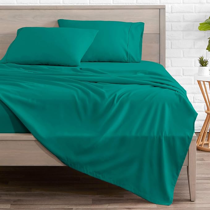 Bare Home Twin Sheet Set - 1800 Ultra-Soft Microfiber Twin Bed Sheets - Double Brushed - Deep Pockets - Easy Fit - 3 Piece Set - Bedding Sheets & Pillowcases (Twin, Emerald)