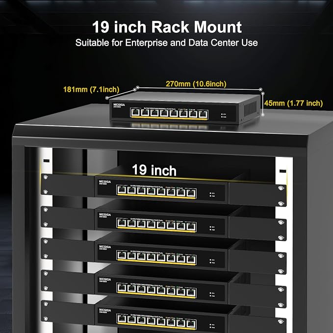 8 Port 5G Ethernet Switch Unmanaged,with 8X 5Gb Base-T Ports, NICGIGA 5Gbps Network Switch Easy for 5G NAS,PC,WiFi7 Router,5Gbe Adapter/NIC. Desktop or 19-inch Rack Mount, Plug and Play.