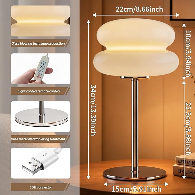 Mushroom lamp, Bedroom Medieval Modern Bedside Table lamp for Night Stands, Vintage dimmable Small Lamps, Cute Cool Desk Lamps Home Room Aesthetic Decor for Living Room(Copper)