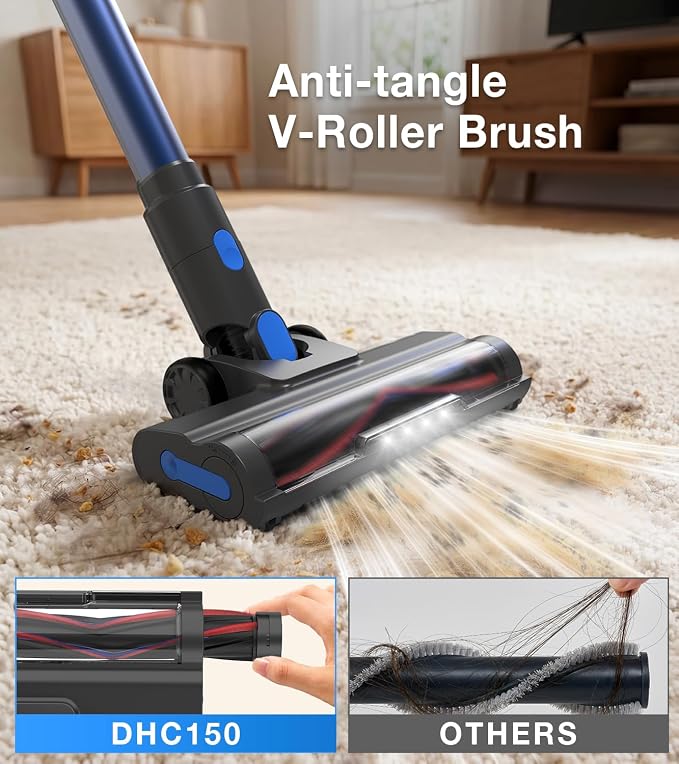 Cordless Vacuum Cleaner, 480W/45Kpa Vacuum Cleaners for Home, Self-Standing Stick Vacuum with LED Display, Anti-Tangle & Wall Mount Charging, 8 in 1 Lightweight Vacuum for Hard Floors Carpet Pet Hair