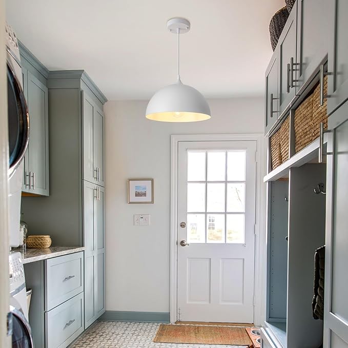 White Pendant Light 3 Pack,11.8 Inch Industrial Pendant Lights Adjustable Height, Farmhouse Pendant Lighting for Kitchen Island for Dining Room, Bedroom, Barn