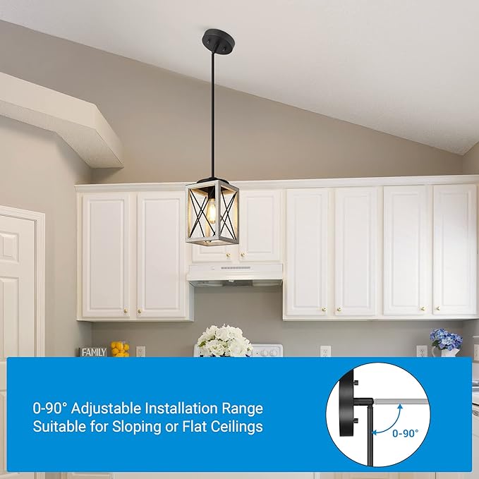 DEWENWILS Pendant Light, Metal Pendant Light Fixtures with Wooden Grain Finish, 48" Adjustable Pipes for Flat and Slop Ceiling, Hanging Ceiling Lamp for Kitchen, Living Room, Bedroom, E26 Base