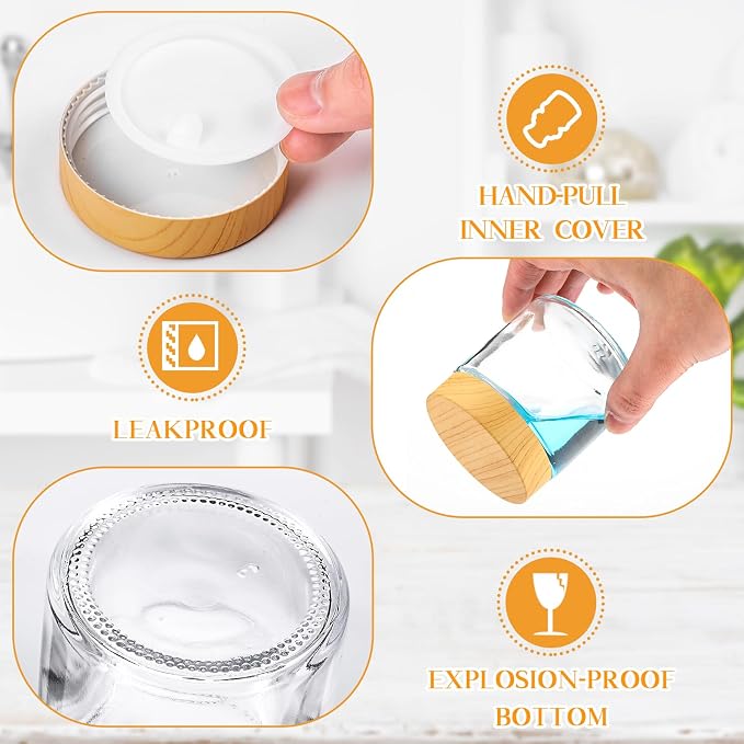 Norme 24 Pcs 4 oz Glass Jars with Lids, Empty Glass Containers with Woodgrain Lids & Inner Liners, Reusable for Storing Creams Lotions Cosmetic Powder Ointments Making (natural wood)