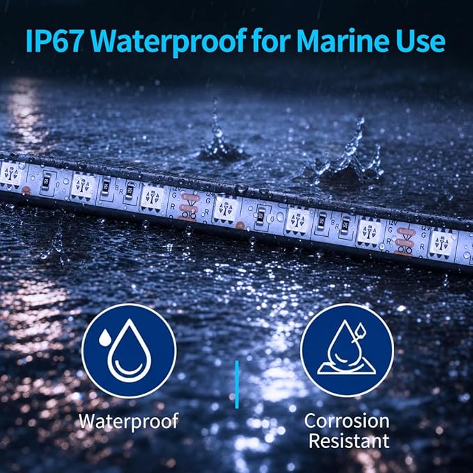 Boat Marine Led Strip Lights RGB, 12V 4 Pcs 12'' Waterproof Boat Interior Light, Built-in Controller, Night Fishing Light, Super Bright Boat Deck Courtesy Lighting for Pontoon Bass Boats Kayak