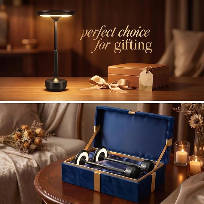 Rechargeable Cordless Table Lamp Set of 2, Portable Battery Operated LED Table Light, 3 Color Stepless Dimming with Touch Sensor for Outdoor Camping, Patio, café, Restaurant, Bars,Black