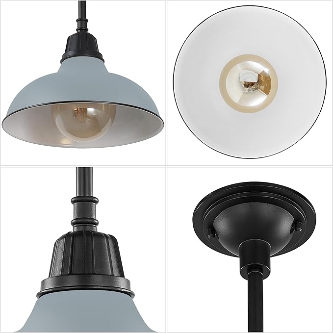 JONATHAN Y 12.25" Matte Silver 1-Light Blue Farmhouse Indoor/Outdoor LED Pendant Iron Hanging Light, and Black Metal Shade, Rustic Ceiling Lamp for Kitchen Island, LED Bulb Included (JYL7611K)
