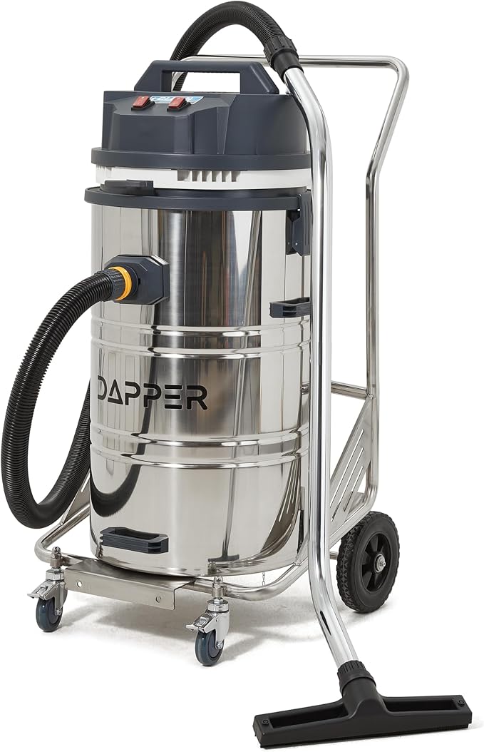 Dapper Supply 21 Gallon Heavy-Duty Industrial Wet/Dry Vacuum, Dual Motor, 3.3 HP, 222 CFM, 27" Squeegee, 120V/20A Plug, 2 Year Warranty - Ideal for Construction Sites, Warehouses & Industrial Cleanup