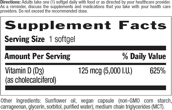Country Life Vegan D3 5000 UI – Vitamine D3 d'Origine Végétale Issue du Lichen – Soutien Immunitaire et Osseux Haute Puissance – Certifié Végane, Sans Gluten, Sans OGM – 30 Gélules Molles