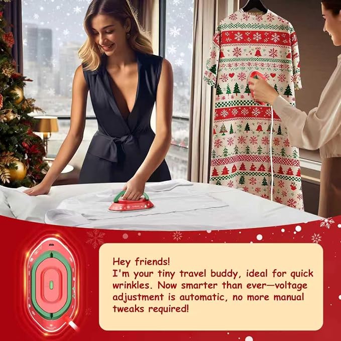 Newbealer Travel Iron Set, 100-240V Mini Dry Iron for Clothes (No Steam) | Max 300W, Heats in 60s, 302℉ Ceramic Soleplate, Handy Heat Press, 0.8lbs Lightweight for Quick Touch-ups, Classic Red w/ Case