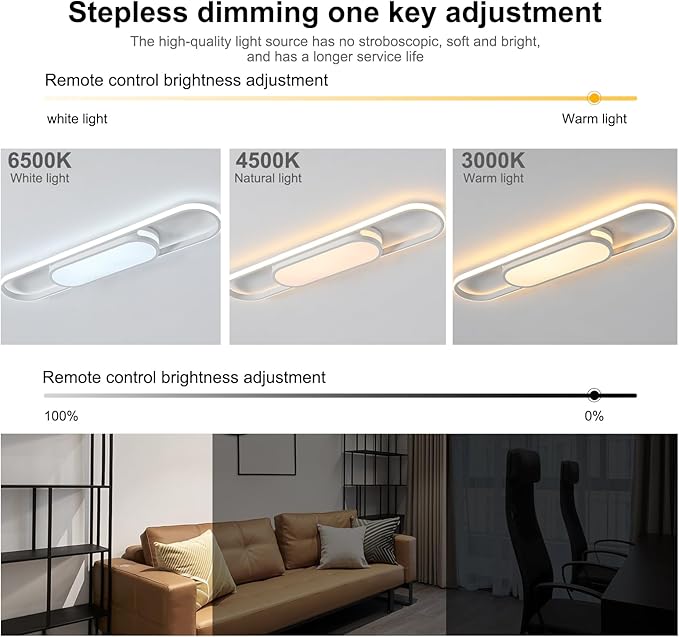 Qcyuui Modern LED Ceiling Light,Dimmable Linear Ceiling Lamp,31.5in Kitchen Lighting Fixtures Ceiling for Bedroom Hallway Dining Room (45W/3000-6500K/White)