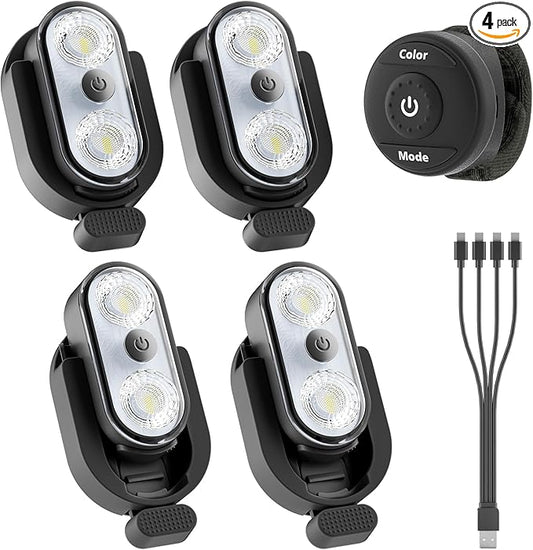 Wireless LED Lights for Car 4PCS with Base, Button and Remote Control Interior Ambient Strobe Light, USB-C 120H 8 Colors IP65 Waterproof Rechargeable Underglow Light for Cars, Trucks, Motorcycle