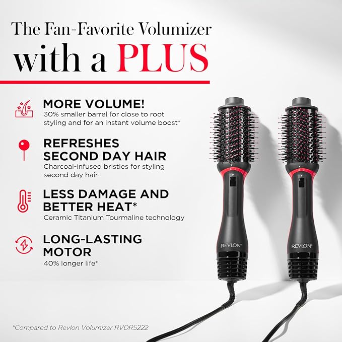 REVLON One-Step Volumizer Plus Hair Dryer and Styler | More Volume, Less Damage, and More Styling Control for Easy and Fast Salon-Style Blowouts, Plus Travel Friendly (Black)