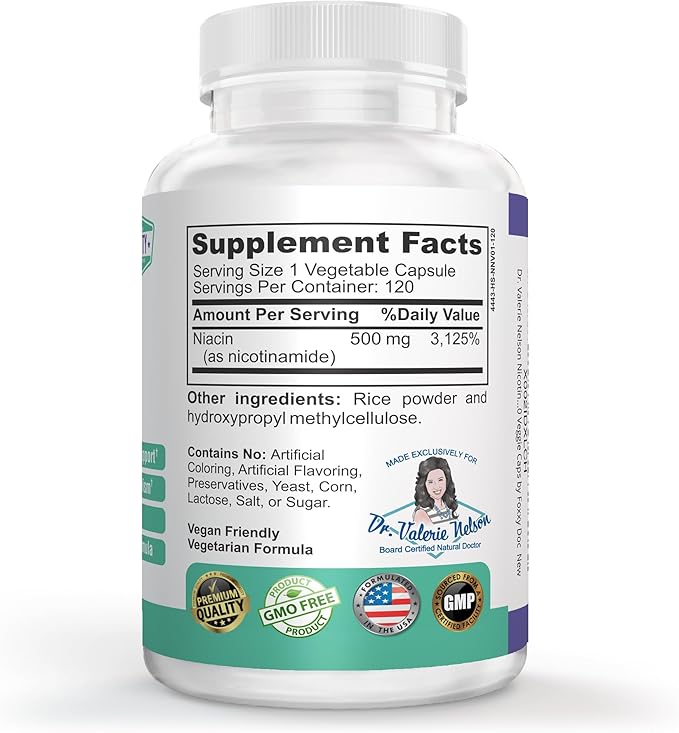 Nicotinamide 500 mg - Vitamine B3 – Énergie ; Santé Cellulaire & Cutanée. Excellent Rapport Qualité-Prix - Sans Rougeurs - 120 Gélules Végétales par Foxxy Doc