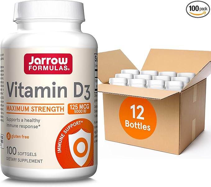 Jarrow Formulas ビタミンD3 125mcg (5000 IU) - 100回分 (ソフトジェル) - 骨の健康、免疫サポート、カルシウム代謝サポート - ビタミンDサプリメント - D3ビタミン - 5000 IU ビタミンD (12個パック)