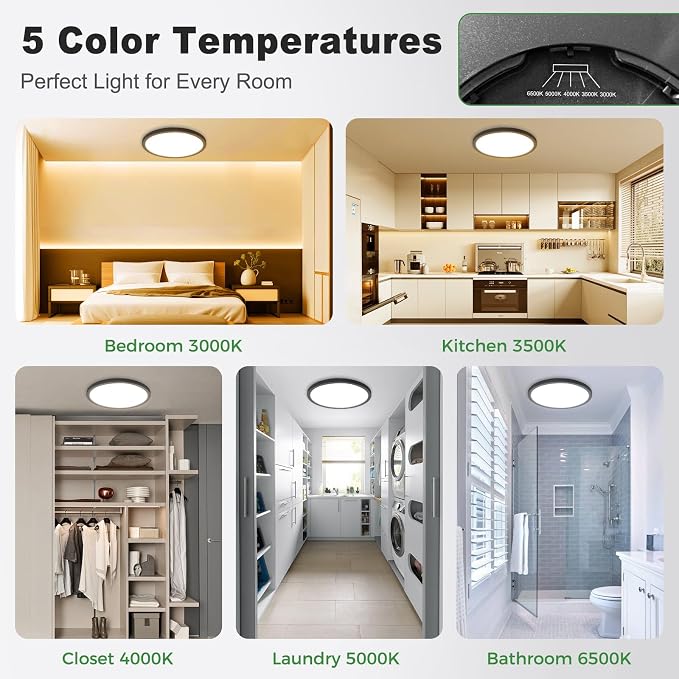 zemty 8Pack 12 Inch LED Ceiling Light Flush Mount, 24W 3200Lumens 5 CCT Adjustable (3000K-6500K), Round Bright Light Fixture for Bedroom Kitchen Bathroom Hallway Closet