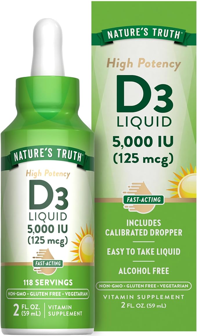 Nature's Truth Vitamine D3 Liquide | 5000 UI | 59 ml | Complément sans OGM et sans gluten