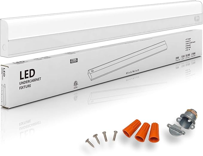 Hardwired LED Under Cabinet Task Lighting - 20 Watt, 36", Dimmable, CRI>90, 2700K (Soft White), Wide Body, Long Lasting Metal Base with Frost Lens