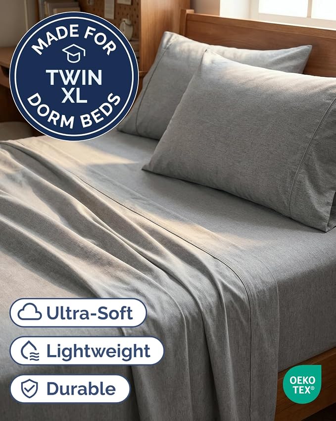 Twin XL 4 Piece Sheet Set - Comfy Breathable & Cooling - Soft Hotel Luxury Bedding Set with 8-16 Inch Deep Pockets - 1 Flat & 1 Fitted Sheet & 2 Pillowcases - Wrinkle Free & Easy Care - Heathered Grey