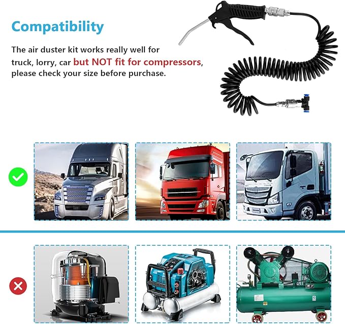 Truck Air Duster Gun with 5 Metre Recoil Air Hose, Air Seat Blow Dust Gun Heavy Duty Air Gun Cleaning Kit for Truck Semi Trailers