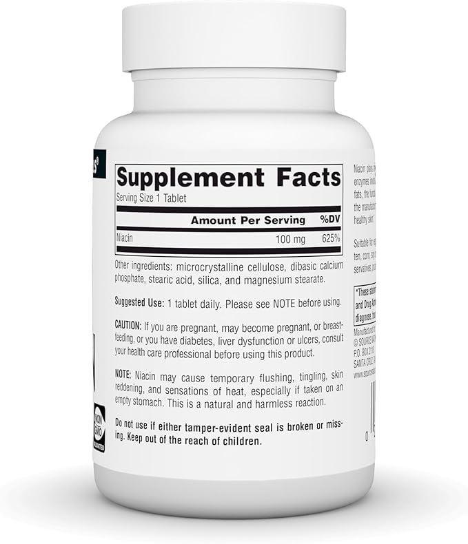 Source Naturals Niacine, Vitamine B-3, Sans OGM, 100 mg - 250 Comprimés