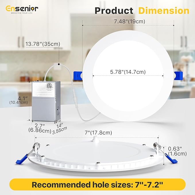 Ensenior 12 Pack 7 Inch LED Recessed Ceiling Light, Dimmable, 2700K-5000K 5CCT, 1600LM 15W 120V, High Brightness Canless Wafer Downligh