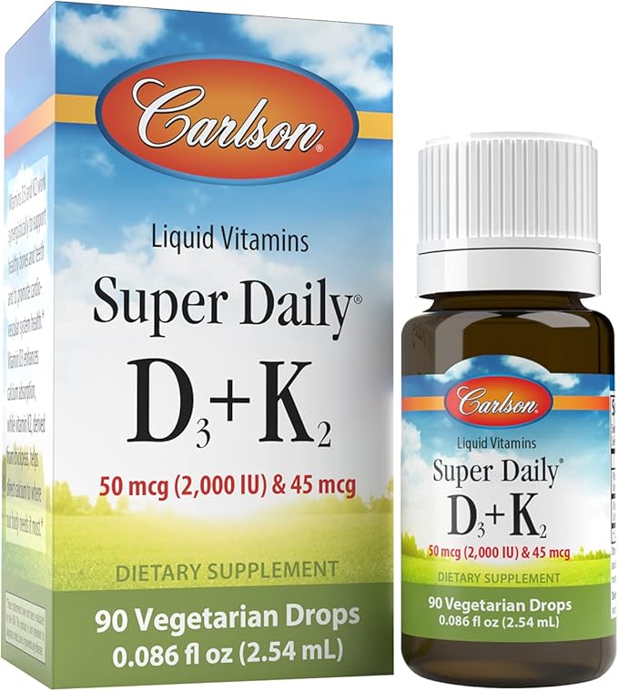 Carlson - Super Daily D3 + K2、D3 50mcg + MK-7 45mcg、心臓と骨の健康、液体ドロップ90回分、2.54ml