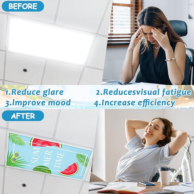 8 Pcs Fluorescent Light Covers with 80 Magnets Decorative for Classroom Ceiling Lights 4 x 2 Feet Magnetic Light Cover Filter Easy Install for Office Hospital Home Ceiling Supplies (Summer Watermelon)
