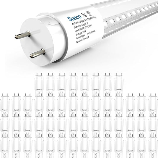 Sunco 50 Pack T8 LED Bulbs 4 Foot, 48 Inch Tube Light Bulbs Fluorescent Replacement, Single or Double Ended Hybrid Type A+B, 2400 LM, 20W, 6000K Daylight Deluxe, Clear Lens ETL