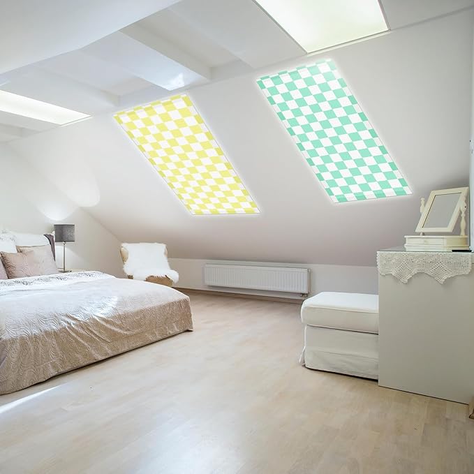 6 Pcs 4 x 2 Feet Fluorescent Light Covers Pastel Checkers Magnetic Light Cover for Ceiling Lights with 60 Magnets Decorative Magnetic Filters for Home Office Classroom Kitchen Decoration