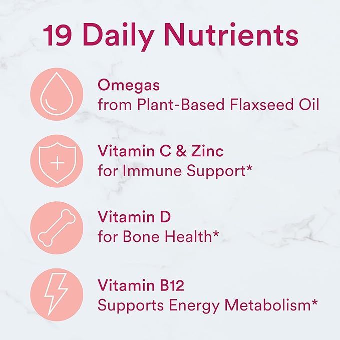 SmartyPants Complément alimentaire Gélules multivitaminées pour femme, sans sucre : biotine, méthylfolate, oméga 3 (ALA), vitamine D3, C, vitamine B12, B6, A, K et zinc, inositol, sans gluten, 60 gommes (approvisionnement de 20 jours)