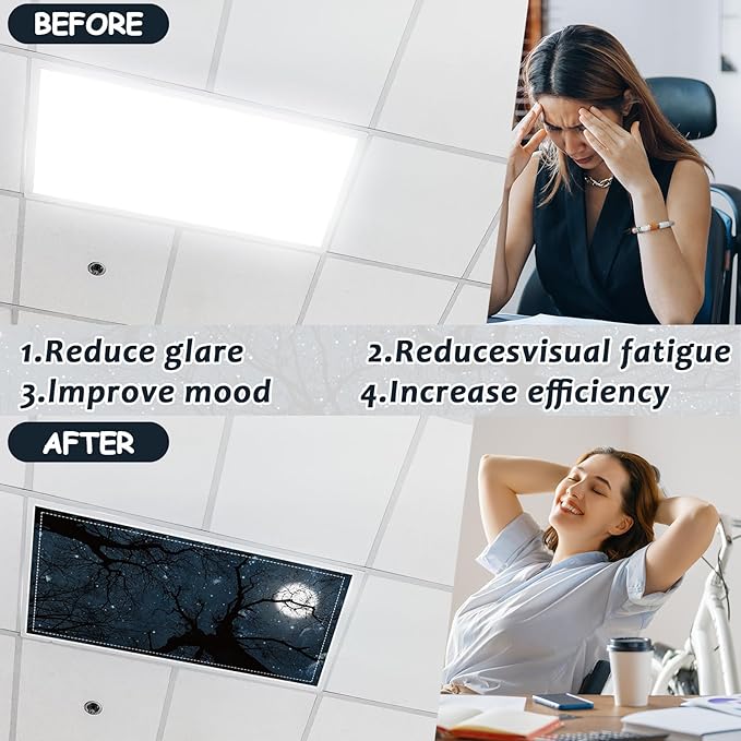 8 Pcs Fluorescent Light Covers with 80 Magnets Decorative for Classroom Ceiling Lights 4 x 2 Feet Magnetic Light Cover Filter Easy Install for Office Hospitals Drop Home Ceiling Supplies (Dark Forest)