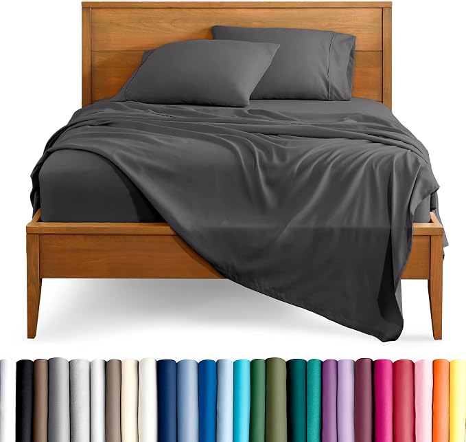 Bare Home Short Queen Sheet Set - 1800 Ultra-Soft Microfiber Bed Sheets - Double Brushed - Deep Pockets - Easy Fit - 4 Piece Set - Bedding Sheets & Pillowcases (Short Queen, Forged Iron Grey)
