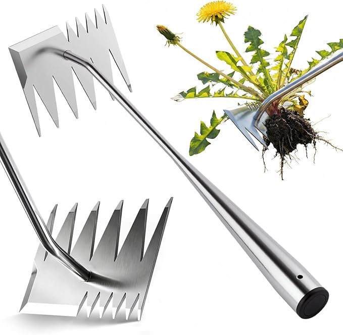 LOOHOI Weed Puller Tool, Heavy-Duty Stainless Steel Weeding Tool with Extendable Handle, Portable Garden Weed Removal Tool for Vegetable Gardening Backyard Farm Planting & Weeding