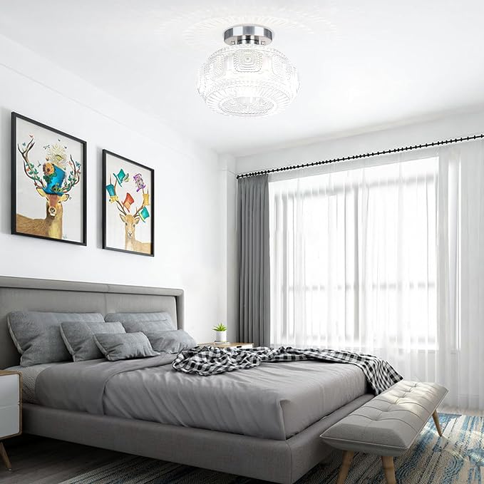 Semi Flush Mount Ceiling Light, Upgraded Larger Brushed Nickel Glass Ceiling Light Fixture, Vintage Lighting for Hallway Kitchen Bedroom Dining Room, Bulb Not Included