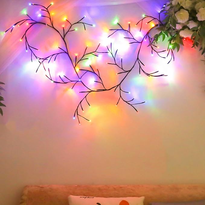 96 LED Willow Vine Lights 6FT Enchanted Wall Decoration Vine Lights Tree Branches Light 8 Modes for Home Indoor Wall Decoration (Multi-Colored)