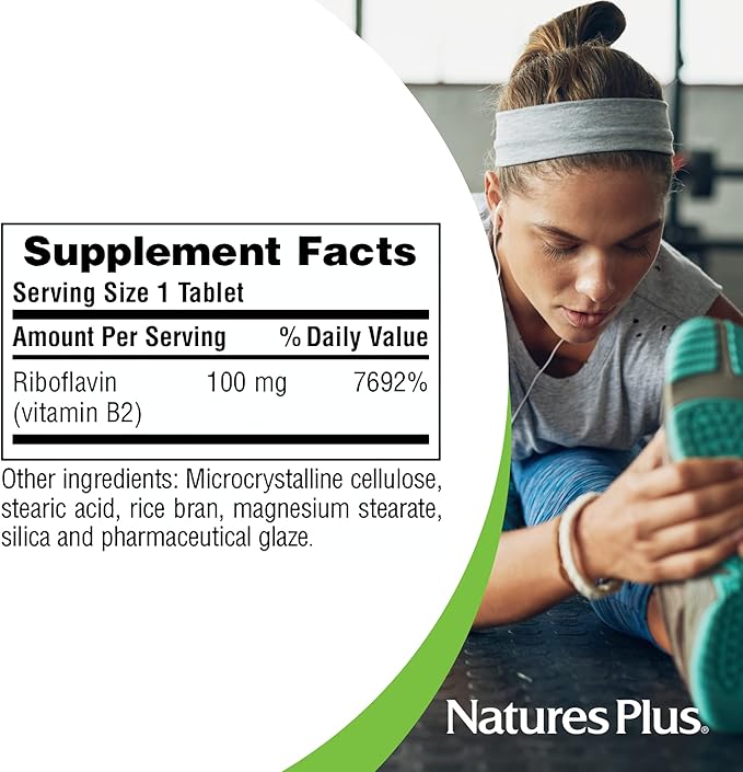 NaturesPlus Vitamine B2 100 mg - 90 comprimés - Soutient l'énergie, la santé immunitaire et des cheveux, une peau et des ongles éclatants - Protection antioxydante - Végétarien, sans gluten - 90 doses