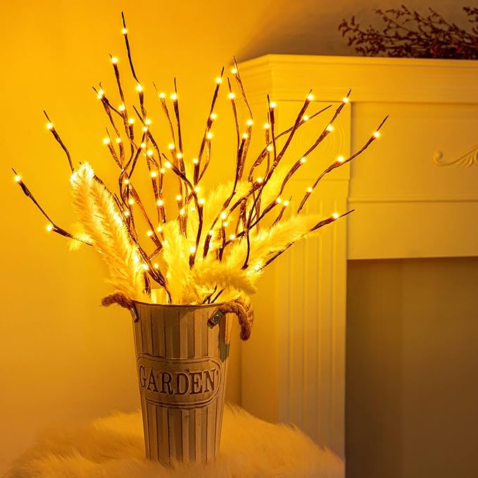 3PK 60" Led Branch Lights, Twig Lights, Lighted Branch for Vase, Willow Branches with USB Plug for Halloween Thanksgiving Day and Christmas,Warm White