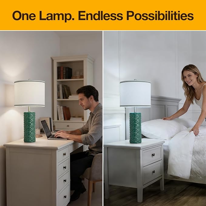 27" Farmhouse Bedside Table Lamp Set of 2, Green Modern Ceramic Lamps for Living Room, 3 Color Temperature Rustic Table Lamps for Bedroom, Night Stands, Dorm,Office, Home Décor (Bulb Included)