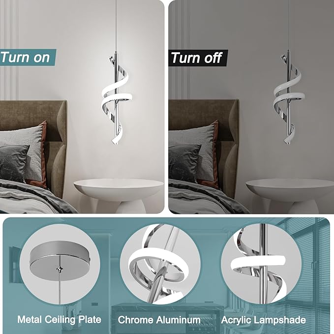 Led Pendant Light Fixtures,6000K Cool White Modern Pendant Lights for Kitchen Island,Adjustable Kitchen Island Light Fixture for Dining Room Bedroom Sink, 1 Pack (Chrome, 2 Packs)