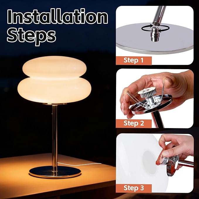 Bedroom Mushroom lamp, Medieval Modern Bedside Table lamp, dimmable Retro Egg Tart Headlight, Unique Home Mushroom Decoration Aesthetic Lovely Living Room Desk lamp (White)