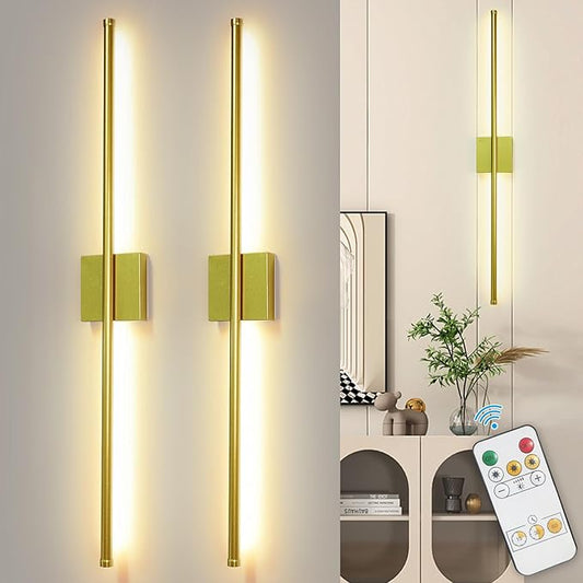 Depuley Battery Operated Wall Sconce: Set of 2 Wireless Wall Lights with Remote for Bedroom - Rechargeable 15 Colors Gold Wall Lamp for Living Room Hallway Home Decor