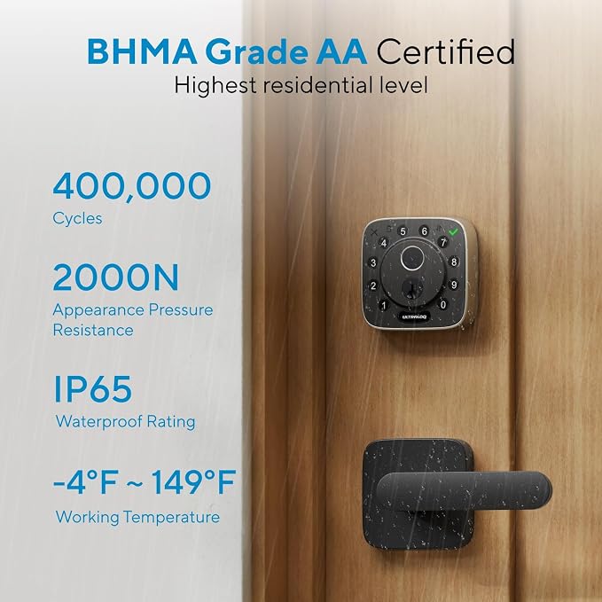 ULTRALOQ Bolt Fingerprint WiFi Smart Locks for Front Door with Door Sensor, Works with Apple Home, Alexa, Google, Keypad Door Lock with Handle, App Remote Access, Geofence Auto Unlock, Auto-Lock