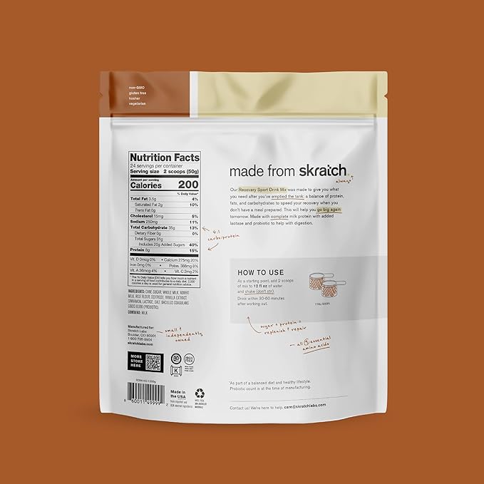 Skratch Labs Recovery Sport Drink Mix – Horchata | 4:1 Carb‑to‑Protein Post‑Workout Formula for Fast Recovery | Complete Milk Protein, Electrolytes & Probiotics | 24 Servings